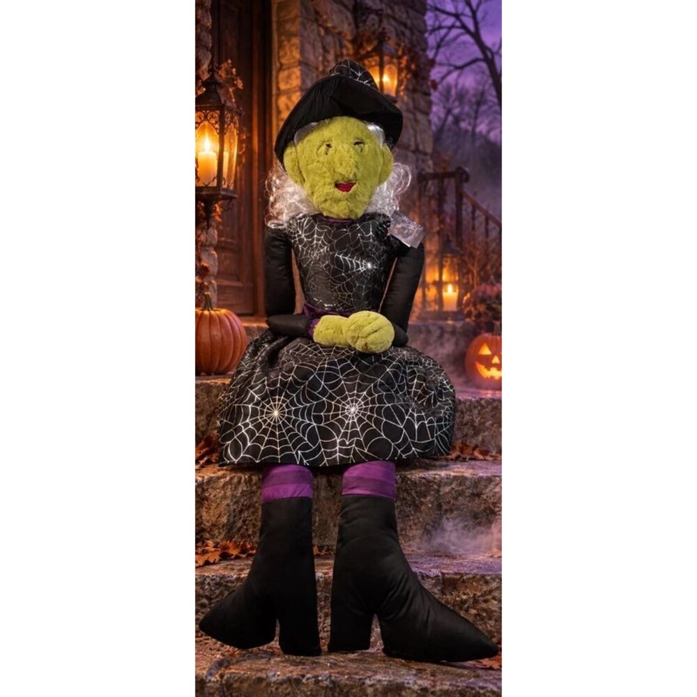 Mizrahi New York 5 Foot Halloween Witch Plush Greeter Spiderweb Dress